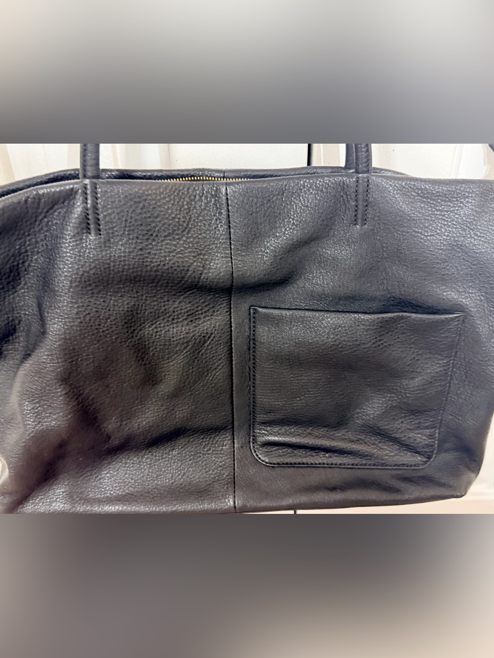 HOBO Black Pebbled Leather Tote with Front Patch Pocket